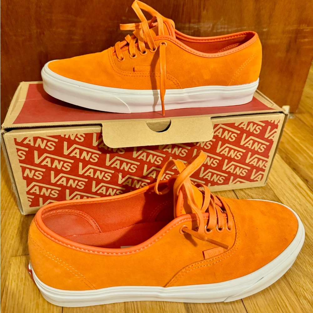 Orange soft suede Vans with matching laces
